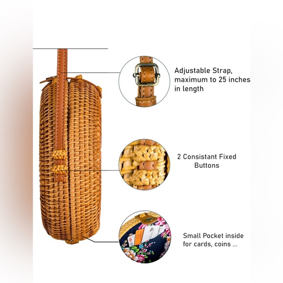 Round Wicker Rattan Crossbody Purse - NWOT - Picture 6 of 6